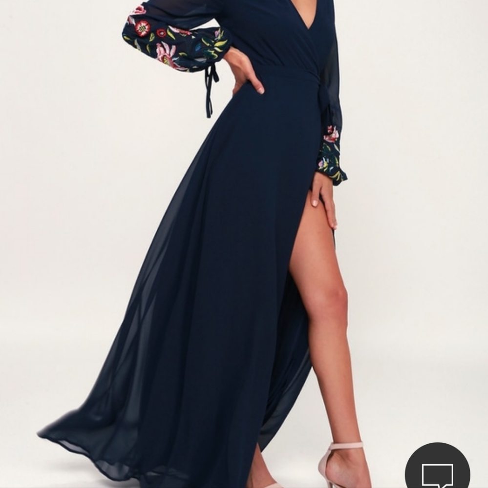 Lulus embroidered maxi wrap dress